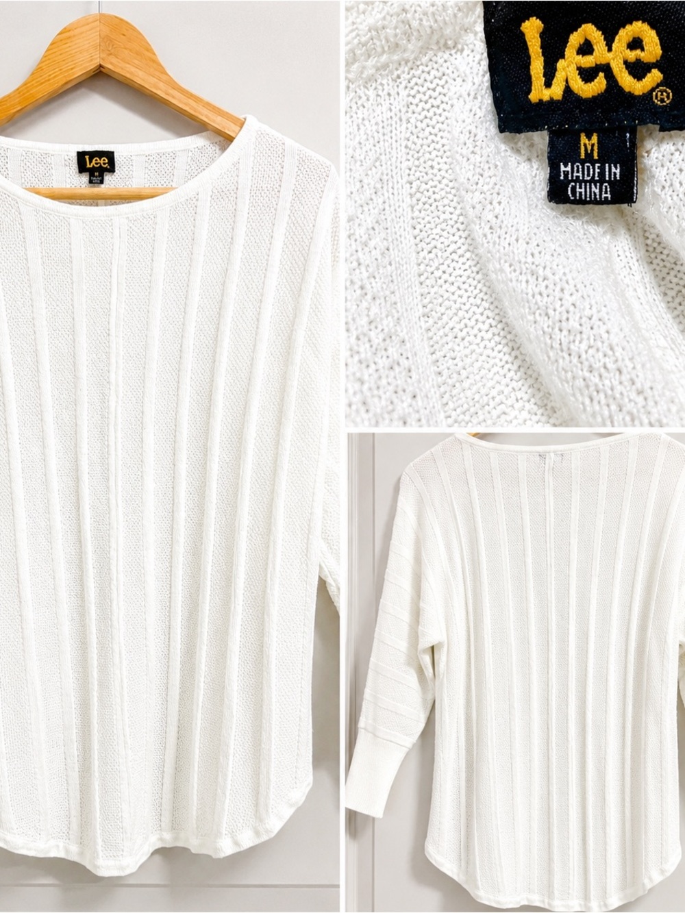 Lee Women's Cream Ribbed Lightweight Crew Sweater